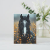Schönes Schwarzes Pferd Postkarte (Stehend Vorderseite)