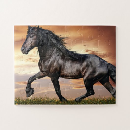 Schönes Schwarzes Pferd Puzzle (Horizontal)