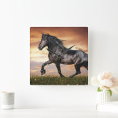 Schönes Schwarzes Pferd Quadratische Wanduhr (Zuhause)