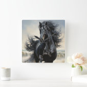 Schönes Schwarzes Pferd Quadratische Wanduhr (Zuhause)