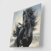 Schönes Schwarzes Pferd Quadratische Wanduhr (Winkel)