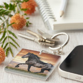 Schönes Schwarzes Pferd Schlüsselanhänger (Vorderseite rechts)