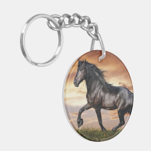 Schönes Schwarzes Pferd Schlüsselanhänger (Vorderseite links)