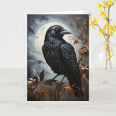 Schönes Schwarzes Rabe Portrait Trees Moon Blank Karte (Gelbe Blume)