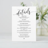 Schönes, schwarzes Skript, unsere Hochzeitdetails Begleitkarte (Stehend Vorderseite)