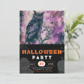 Schönes Schwarzes und Lila Schwarzes Halloween Einladung (Stehend Vorderseite)