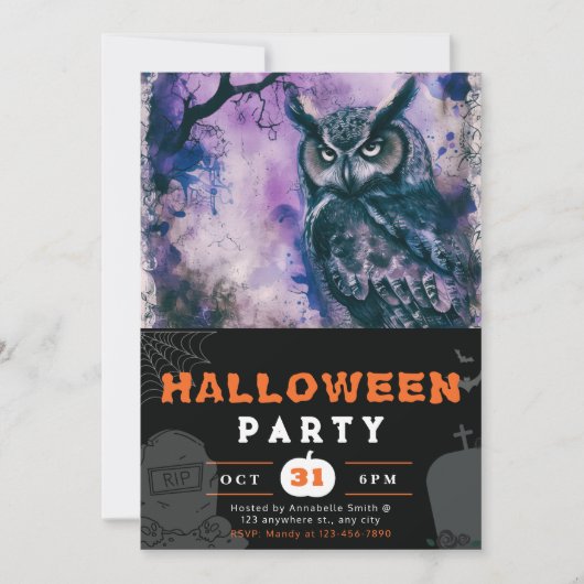 Schönes Schwarzes und Lila Schwarzes Halloween Einladung (Vorderseite)