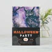Schönes Schwarzes und Lila Schwarzes Halloween Einladung (Stehend Vorderseite)