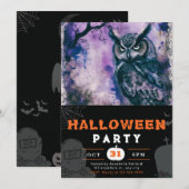 Schönes Schwarzes und Lila Schwarzes Halloween Einladung (Vorne/Hinten)
