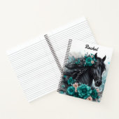 Schönes Schwarzpferd mit Aquamarinen Blume Notizblock (Innenseite)