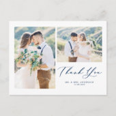 Schönes Script Blue Two Foto Collage Vielen Dank Postkarte (Vorderseite)