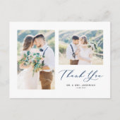 Schönes Script Blue Two Foto Collage Vielen Dank Postkarte (Vorderseite)