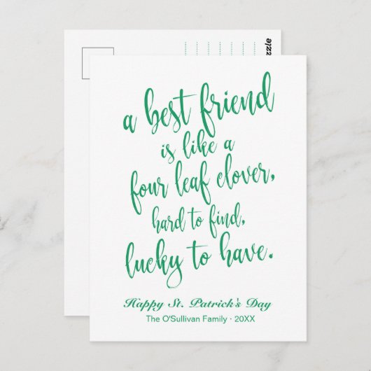Schönes Script Irish Proverb St. Patrick's Day Postkarte (Vorne/Hinten)