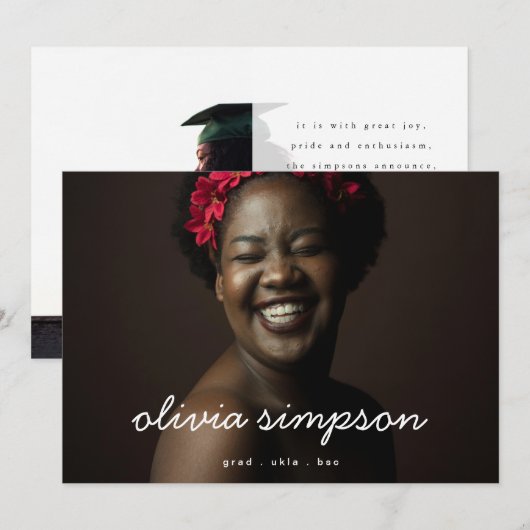Schönes Script Moderner Grad Graduate Zwei Foto Ankündigung (Vorne/Hinten)