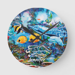 Schönes Seeleben nahe Riff Runde Wanduhr