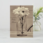 Schönes Sepia-Weckglas u. Gänseblümchen-Babyparty Einladung (Stehend Vorderseite)