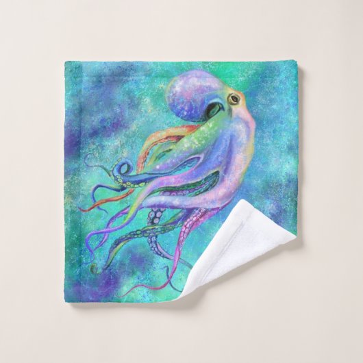 Schönes Set mit Farbtopus Badetuch (Waschlappen)