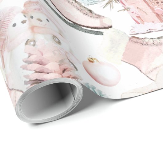 Schönes Shabby Chic Rosa Weihnachtsmuster Geschenkpapier (Rolleneckpunkt)