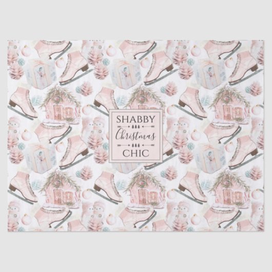 Schönes Shabby Chic Rosa Weihnachtsmuster Seidenpapier (Vorderseite)