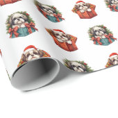 Schönes Shih-tzu Dog Weihnachtsmuster Geschenkpapier (Rolleneckpunkt)