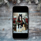 Schönes Shire Draft Horn und Kranz Weihnachten