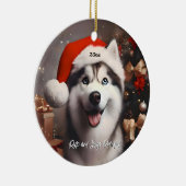 Schönes sibirisches Husky mit Weihnachtsmannmütze Keramik Ornament (Rechts)