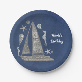 Schönes Silberboot & Beach Dinge Elegantes Party Pappteller