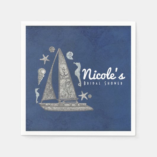 Schönes Silberboot & Beach Dinge Elegantes Party Serviette (Vorderseite)