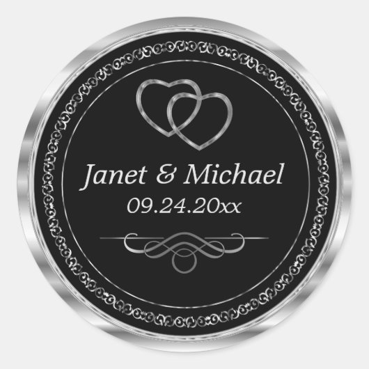 Schönes Silberherz auf schwarz Runder Aufkleber (Vorderseite)