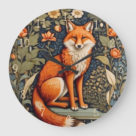 Schönes Sitzen Red Fox William Morris Inspiriert Große Wanduhr (Vorderseite)