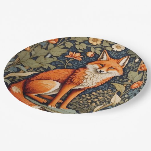 Schönes Sitzen Red Fox William Morris Inspiriert Pappteller (Schrägansicht)