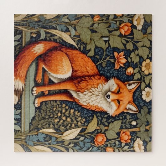 Schönes Sitzen Red Fox William Morris Inspiriert Puzzle (Horizontal)