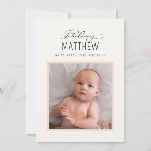 Schönes Skript Einführung in das Birth Foto Ankünd Ankündigung (Vorderseite)