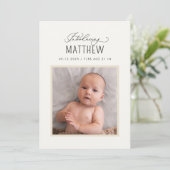 Schönes Skript Einführung in das Birth Foto Ankünd Ankündigung (Stehend Vorderseite)