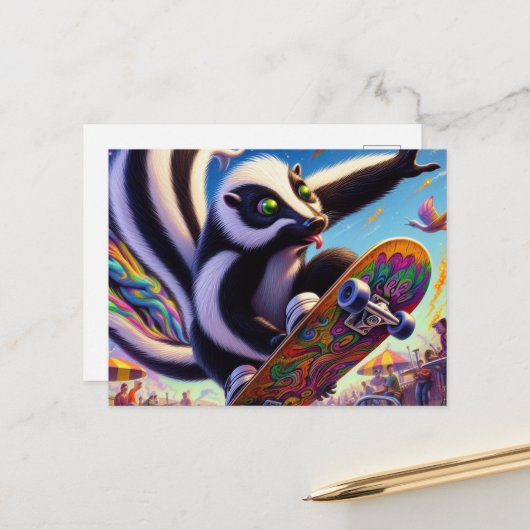 Schönes Skunk Skateboarding Postkarte (Vorderseite/Rückseite Beispiel)