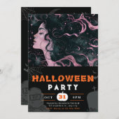 Schönes Sky Goddess Pink Black Halloween Einladung (Vorne/Hinten)