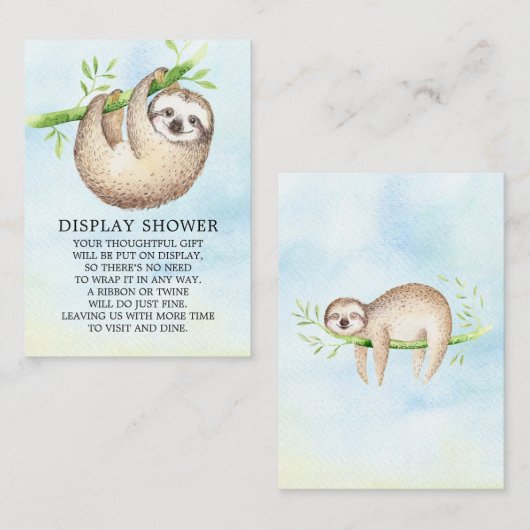 Schönes Sloth Baby Duschgeschenk Display Begleitkarte (Vorne/Hinten)