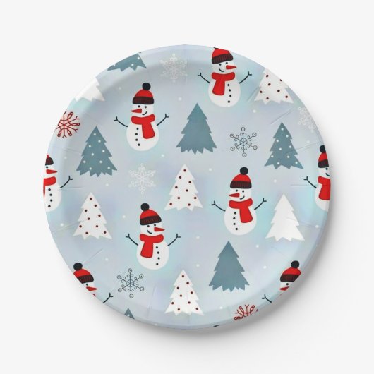 Schönes Snowman Weihnachtsbaum Weihnachtsbaum Part Pappteller (Vorderseite)