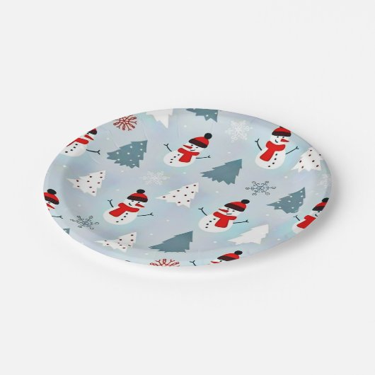 Schönes Snowman Weihnachtsbaum Weihnachtsbaum Part Pappteller (Schrägansicht)