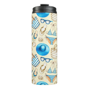 Schönes Sommermuster mit Brille, Bikini, Sonnensch Thermosbecher
