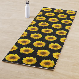 Schönes Sonnenblumenmuster auf schwarz Yogamatte