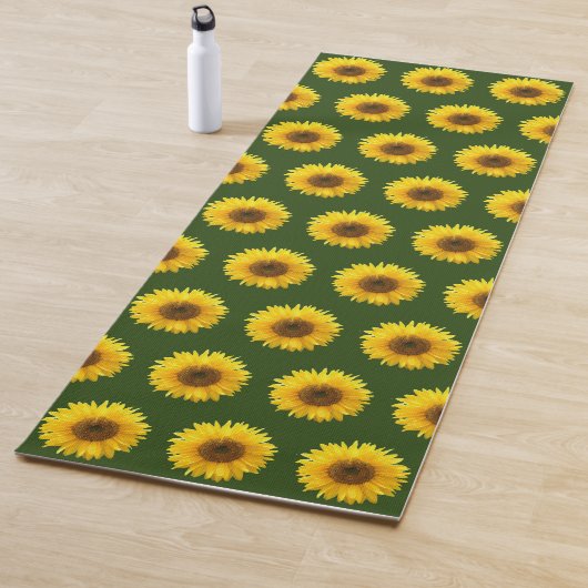 Schönes Sonnenblumenmuster auf Waldgrün Yogamatte (Beispiel)