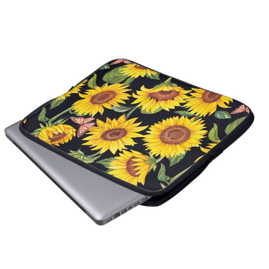 Schönes Sonnenblumenmuster Laptopschutzhülle (Vorne Knopf)
