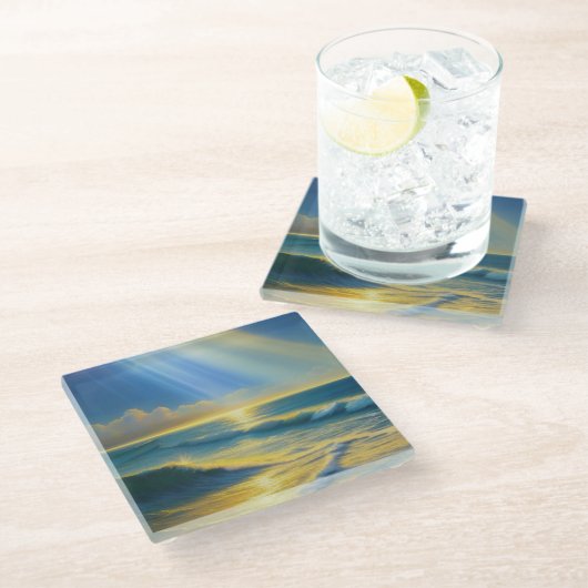 Schönes Sonnenlicht im Ozean Glasuntersetzer (Schrägansicht)