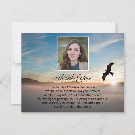 Schönes Sonnenuntergang Foto Beerdigung Danke Note (Vorderseite)