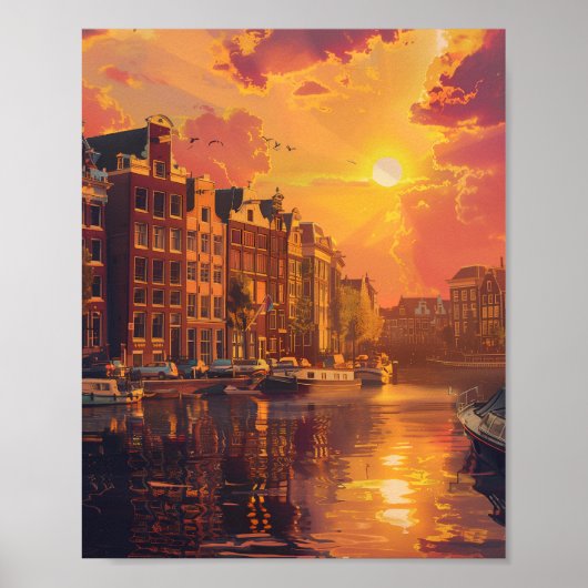 Schönes Sonnenuntergang in Amsterdam Niederlande Poster (Vorne)