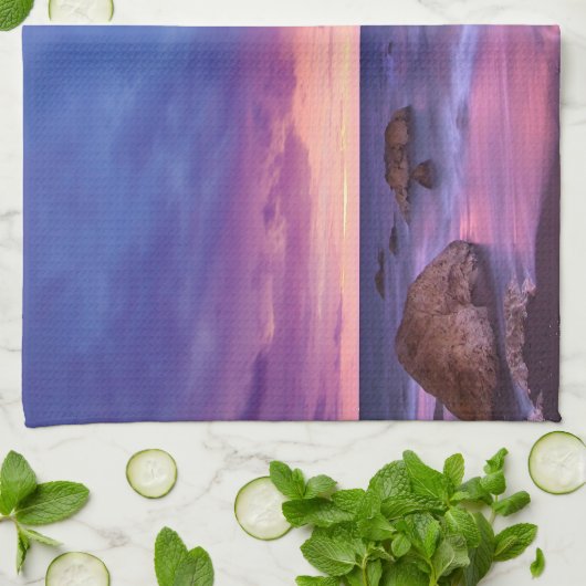 Schönes Sonnenuntergang Küstenbild Geschirrtuch (Gefaltet)