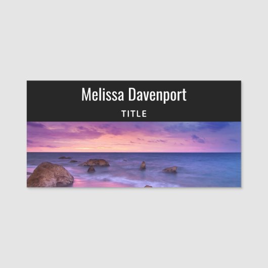 Schönes Sonnenuntergang Küstenbild Namensschild (Vorderseite)