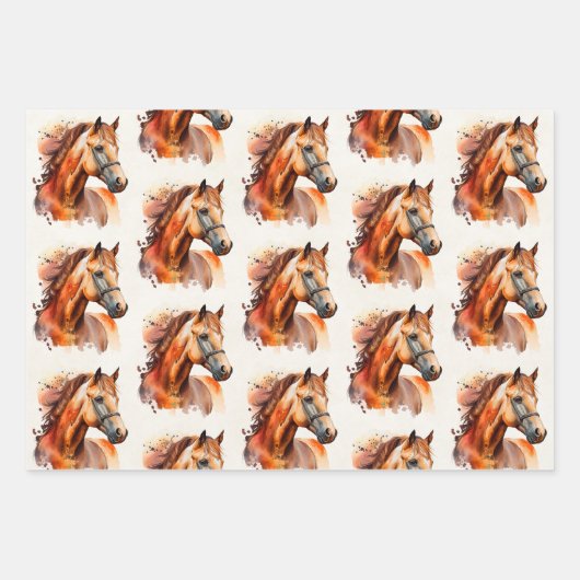Schönes Sorrel Pferd Portrait Muster Geschenkpapier Set (Vorderseite 3)