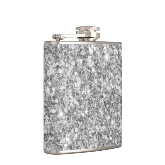 Schönes Sparkle Silver Grau Glitzer Muster Flachmann (Rechts)